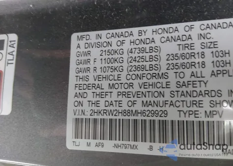 2021 Honda Cr-V Awd Ex-L из США, поврежденный, VIN 2HKRW2H88MH629929